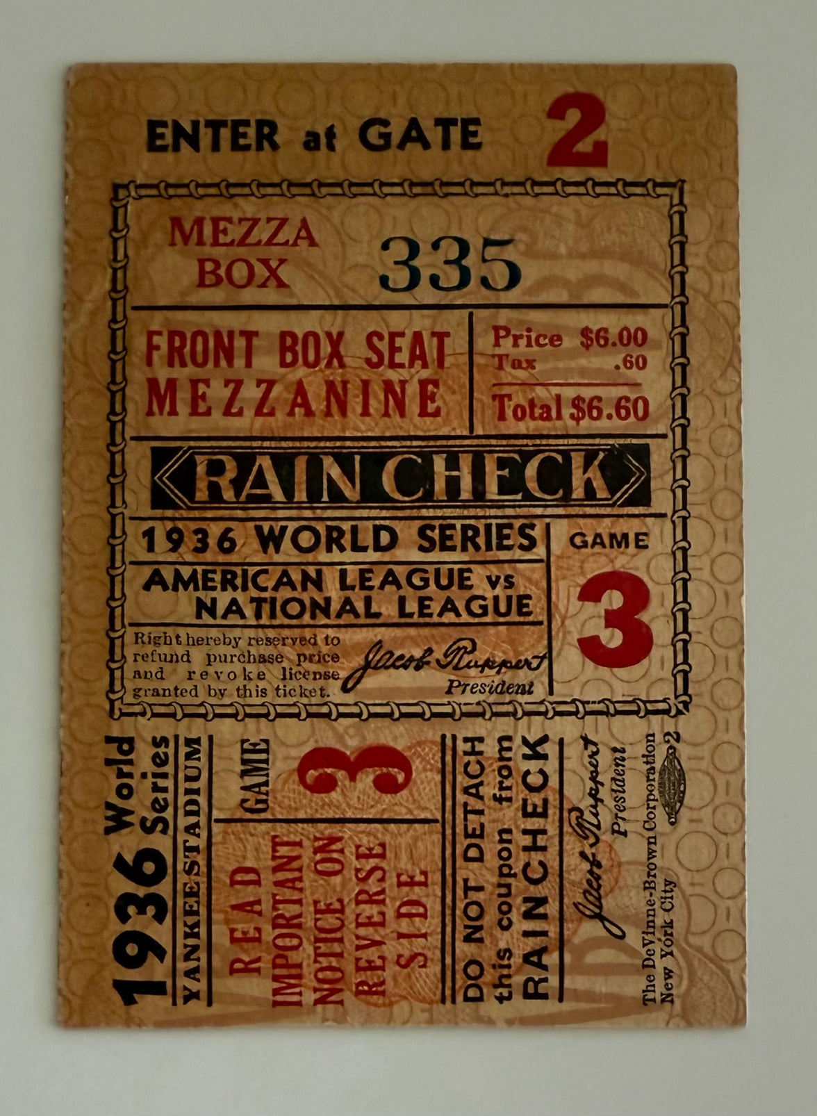 1936 World Series, Game 3, Yankees Defeat Giants 2-1, Gehrig Home Run- DiMaggio Double