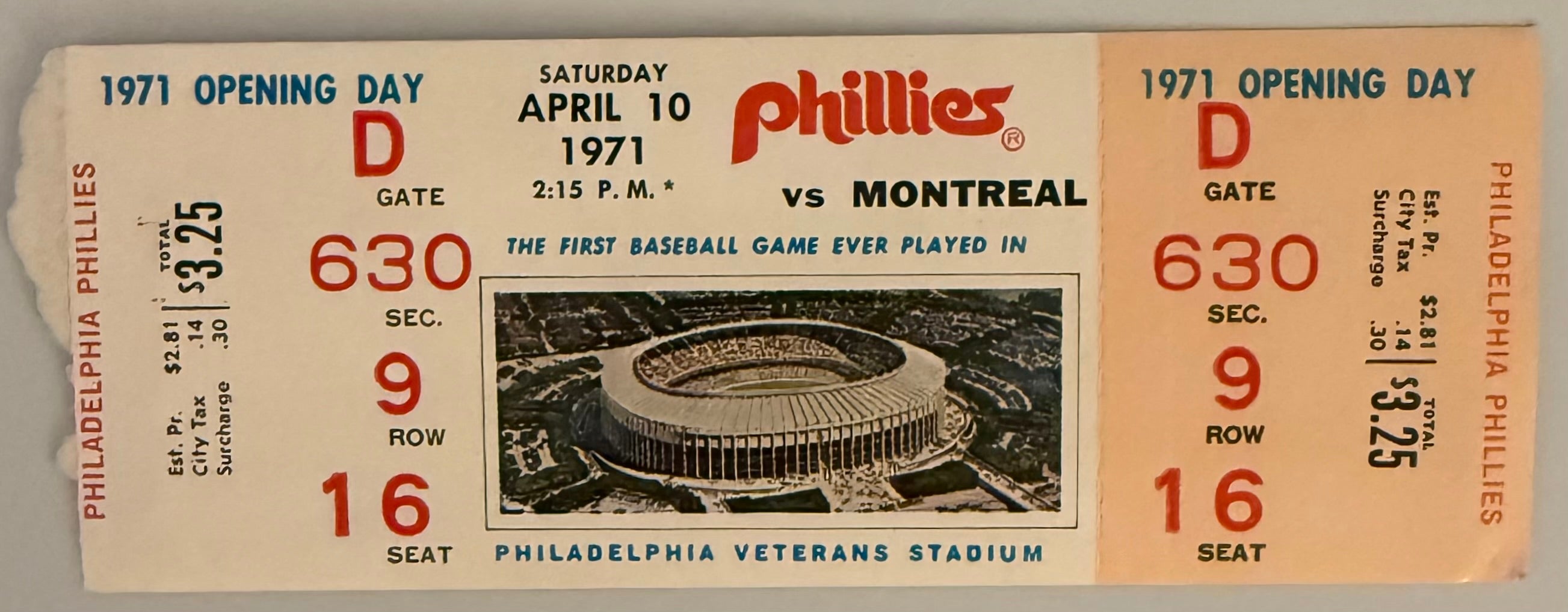 April 10, 1971, Opening Day, Veterans Stadium, Phillies-Good Condition