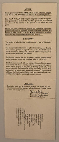 1970 Championship Series Game Three - Cincinnati Reds, Full Ticket