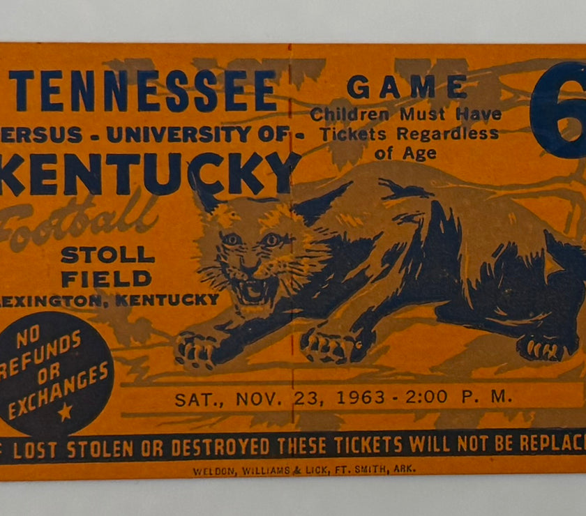 1963 Tennessee VS. University of Kentucky in Lexington, Kennedy Assassination Weekend, November 23, 1963