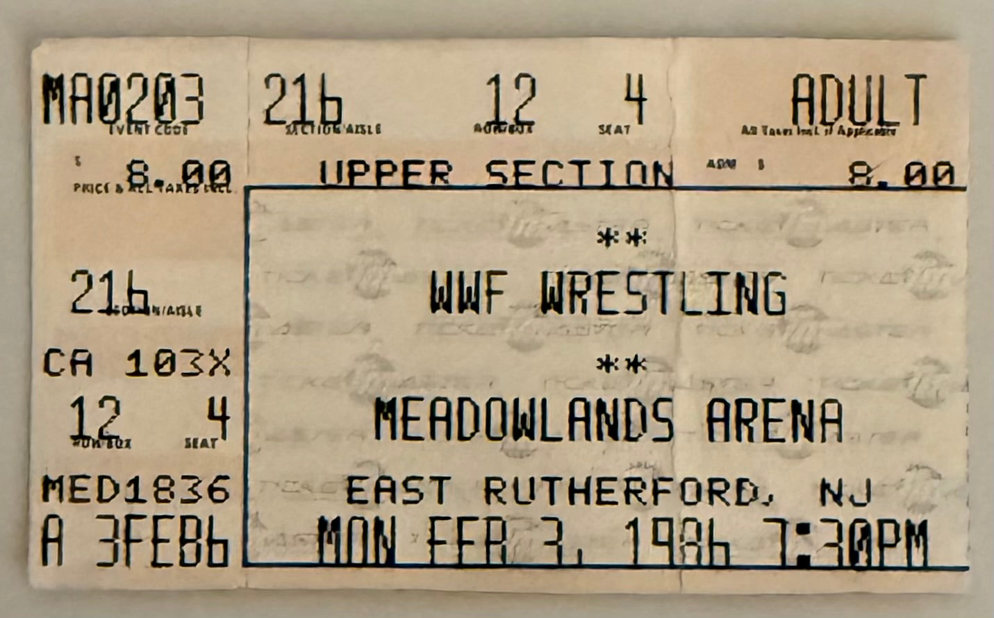 February 3, 1986, WWF at Meadowlands Arena, Jesse Ventura Defeated (Condition)