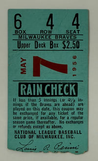 1956 Milwaukee Defeats Brooklyn, 3-1, May 7, 1956, Hank Aaron Hits 43rd Career Home Run, Jackie Robinson Has A Double