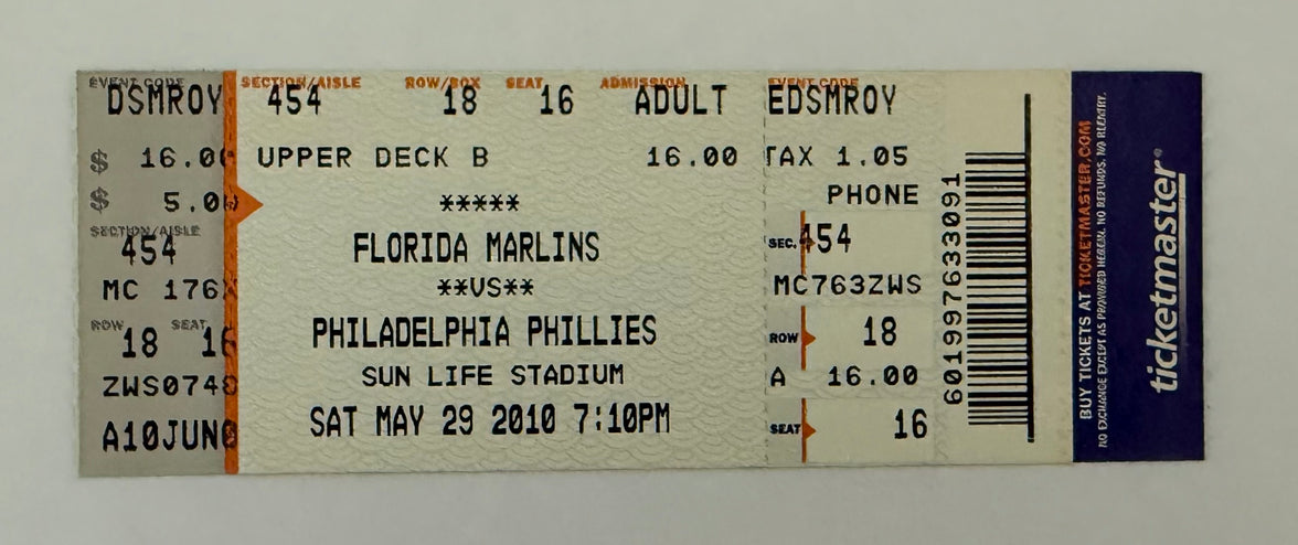 2010 Florida Marlins versus Philadelphia Phillies  Roy Halladay Pitches Perfect Game May 29, 2010