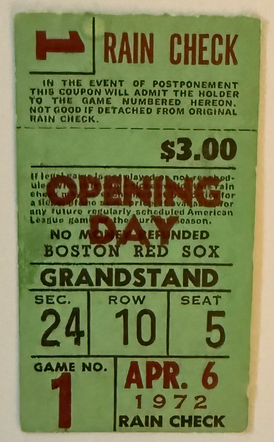 April 6, 1972, Boston Red Sox, Opening Day