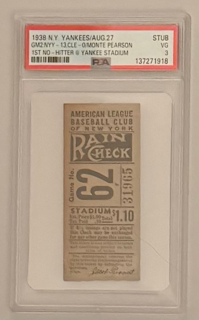 August 27, 1938, NY Yankees, Monte Pearson 1st No Hitter at Yankee Stadium