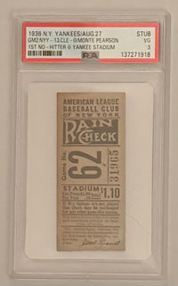August 27, 1938, NY Yankees, Monte Pearson 1st No Hitter at Yankee Stadium