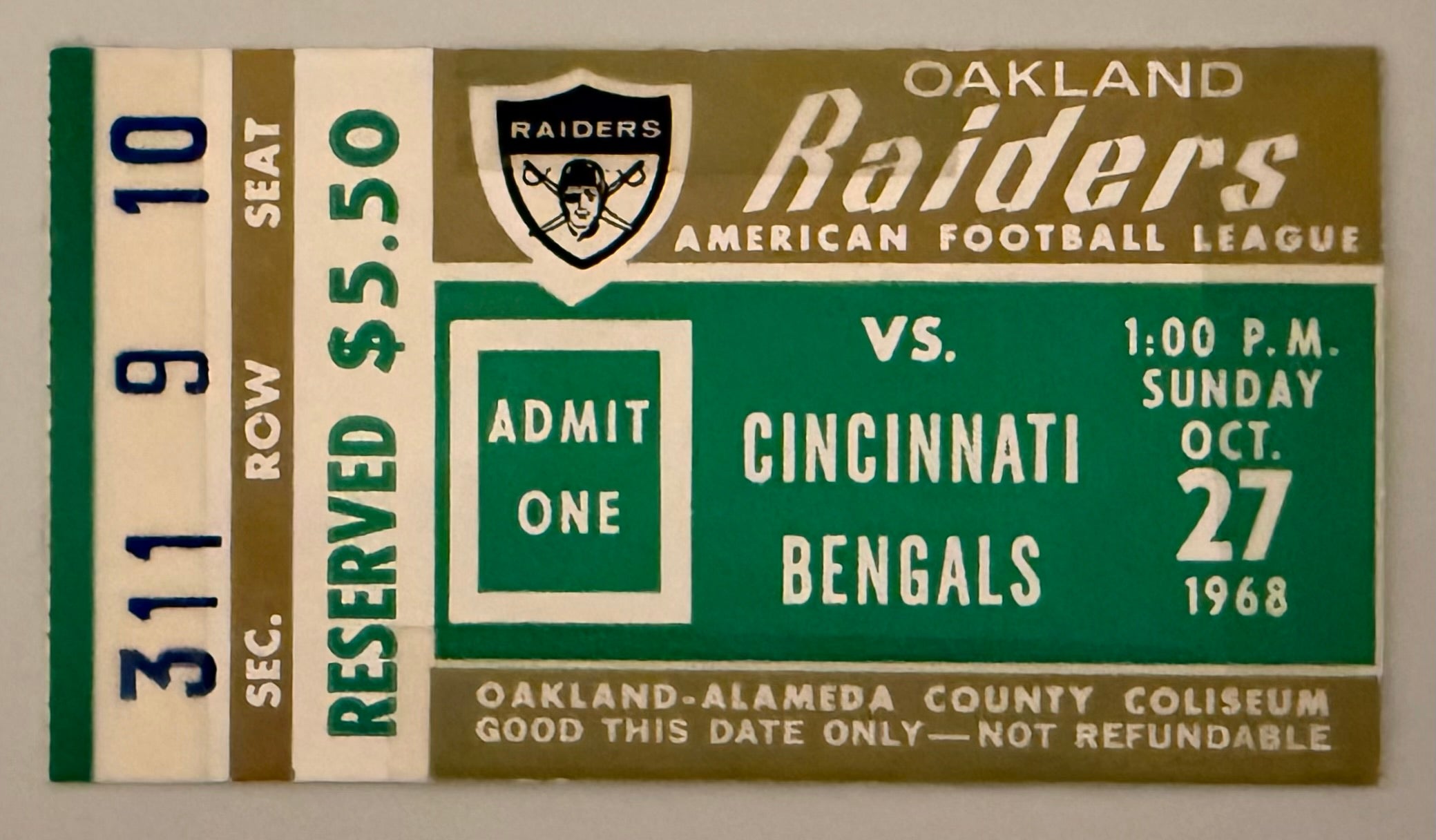10/27/1968 Bengals First Season, Game 7 at Oakland