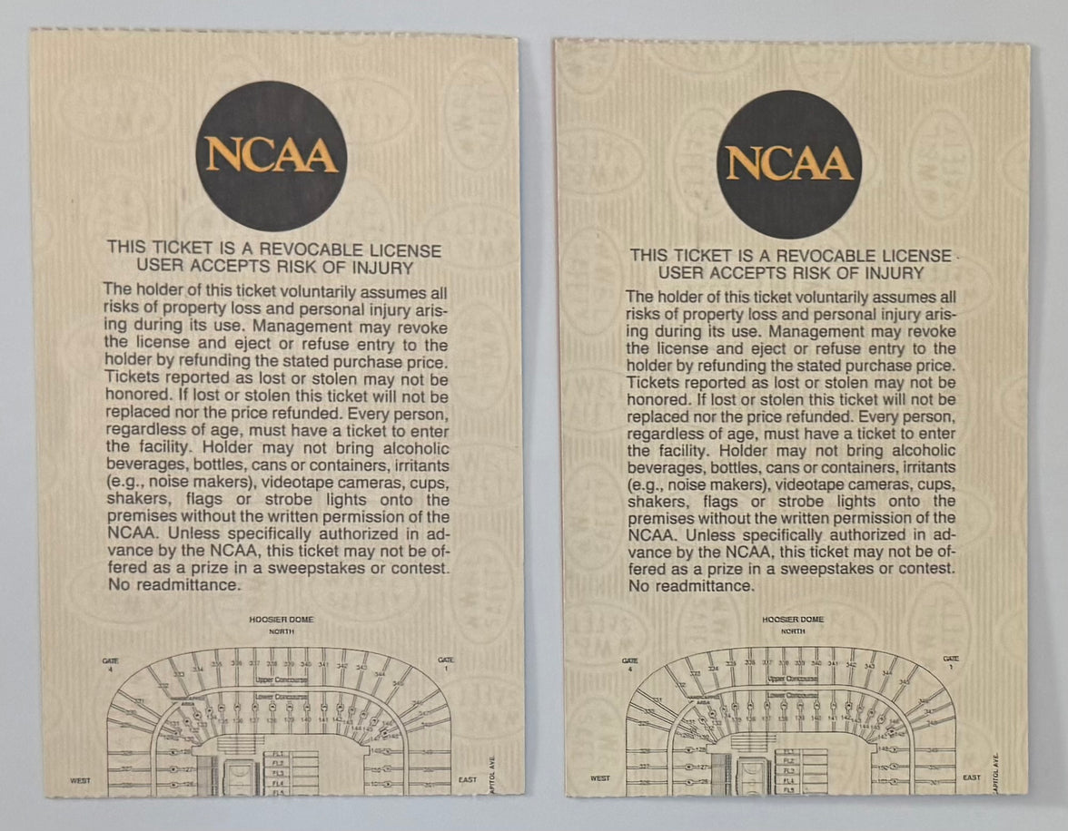 April 1, 1991, 1991 NCAA Final Four Semi Finals Tickets to Coach K's First Championship (Set of 2 Tickets)