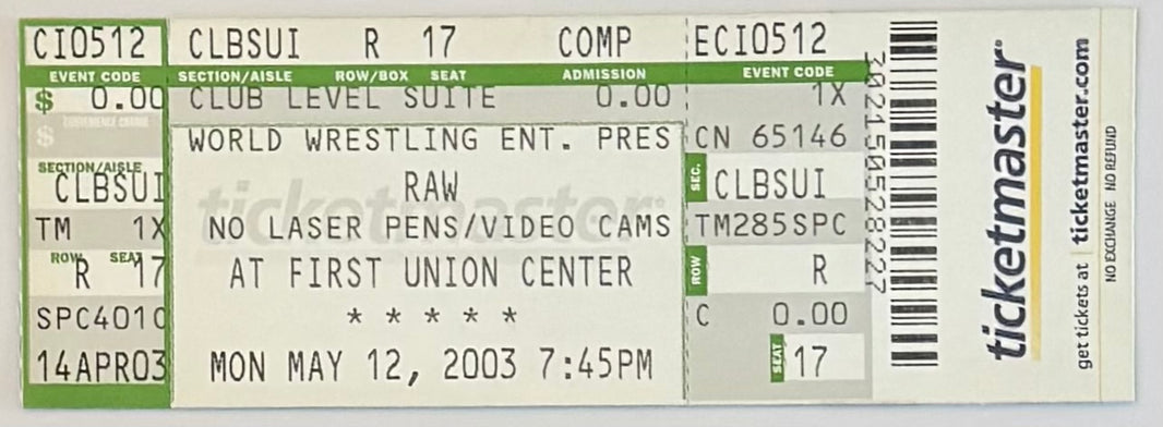 May 12, 2003, CM Punk First WWE Match Debut Full Ticket - Dark Match Victory