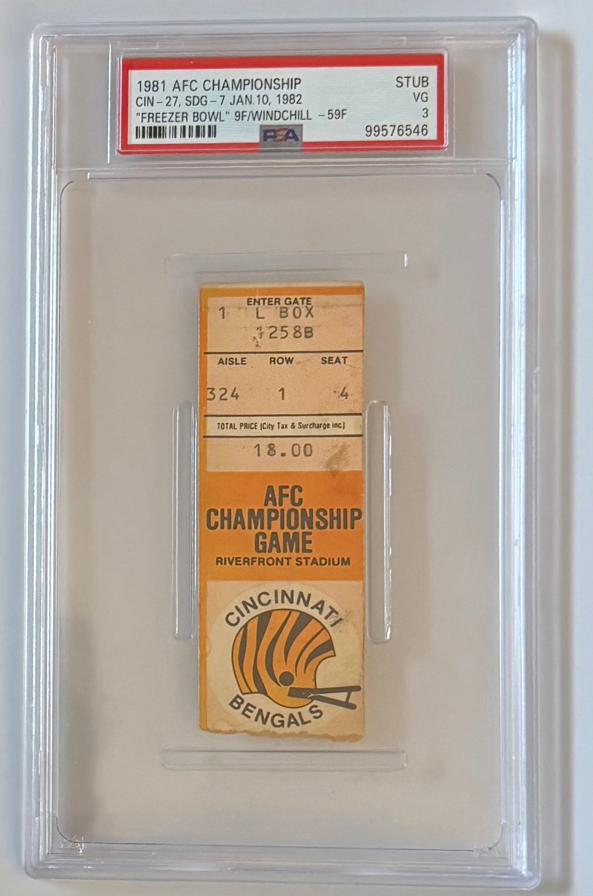 1981 AFC Championship, Bengals Freezer Bowl -59 Windchill Factor, PSA 3