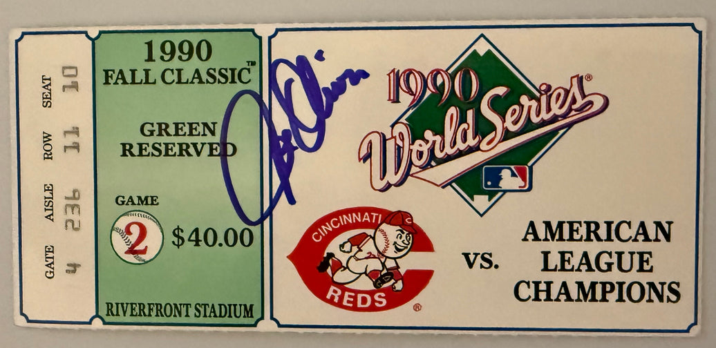 1990 World Series Game 2, Cincinnati Reds versus Oakland, Signed by Joe Oliver