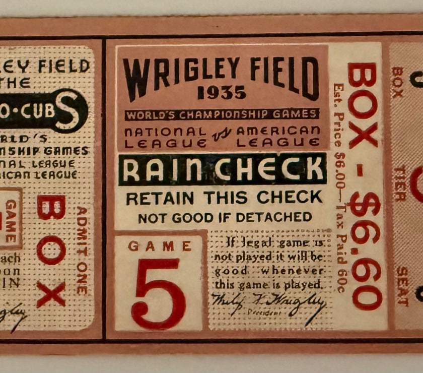 1935 Chicago Cubs lose 1935 World Series to Detroit Tigers 4 Games to 2 Ticket is for Game 5