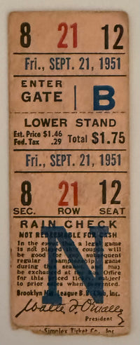 September 21, 1951, Brooklyn Dodgers