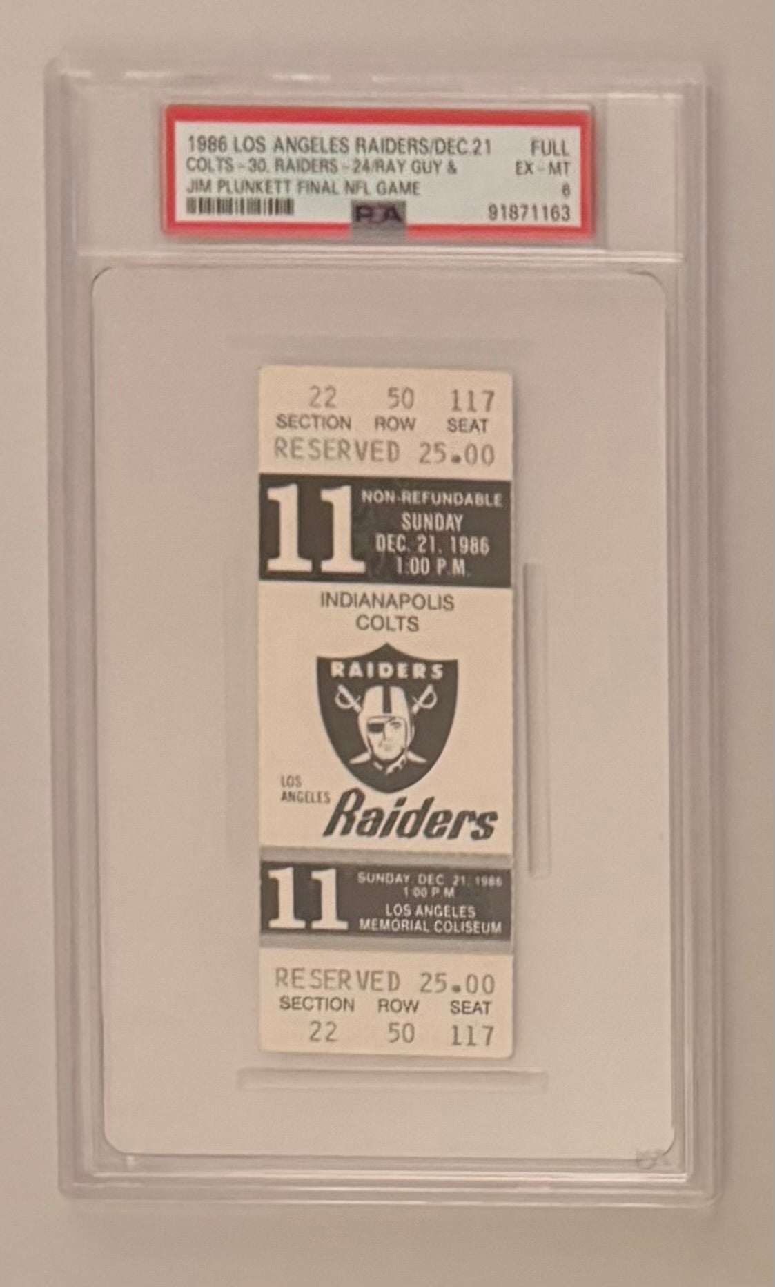 December 21, 1986, Jim Plunkett - Ray Guy, Final Game