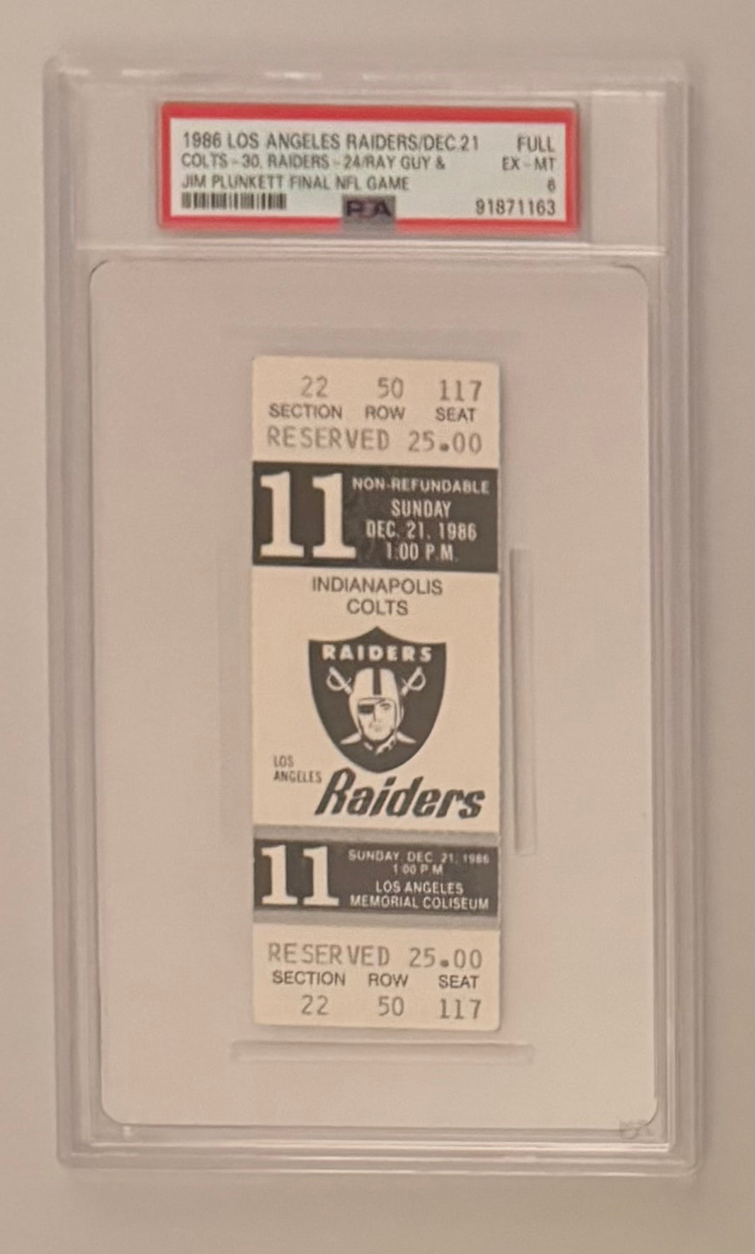 December 21, 1986, Jim Plunkett - Ray Guy, Final Game
