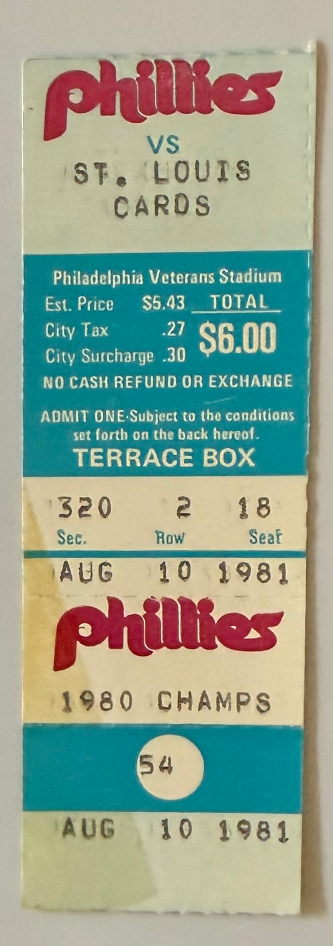 August 10, 1981, Pete Rose Breaks NL Hit Record - Condition