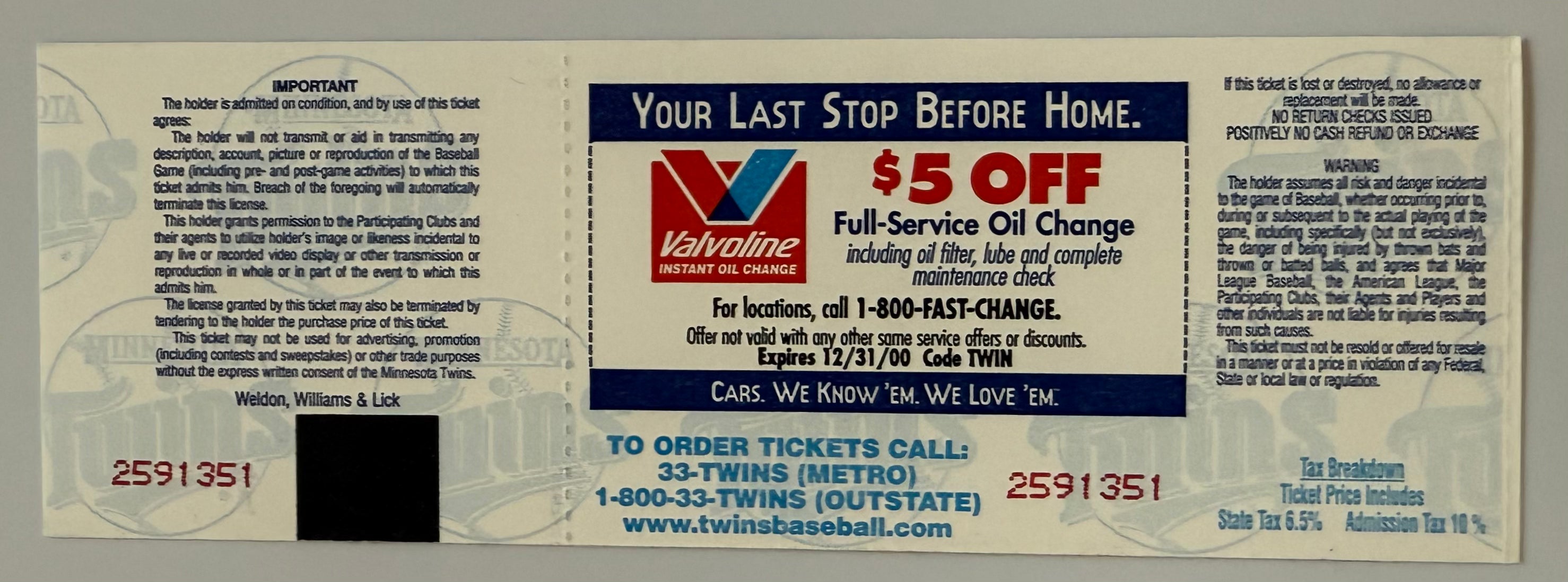 2000 Cal Ripken 3000th Hit, General Admission, 4/15/2000