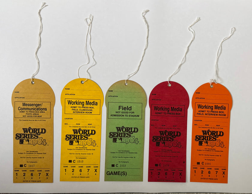 1984 San Diego Padres Home Games Set of World Series Press Passes, Set of 5 to Various Areas on the Field