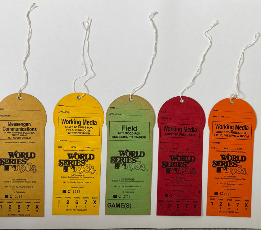 1984 San Diego Padres Home Games Set of World Series Press Passes, Set of 5 to Various Areas on the Field