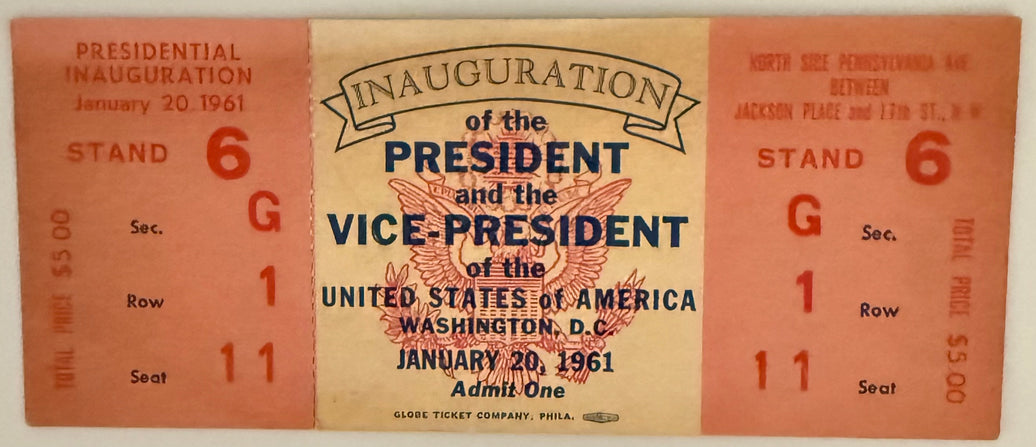 January 20, 1961, JFK Presidential Inauguration, Full Ticket