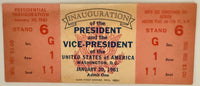 January 20, 1961, JFK Presidential Inauguration, Full Ticket