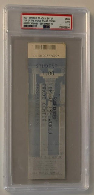 September 10, 2001, World Trade Center Observation Deck Ticket, One of Final Tickets Issued, Last Hour Open, Timestamped 20:19 (8.19 PM)