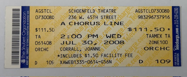 2008 A Chorus Line at the Schoenfeld Theatre on Broadway, 7/30/2008