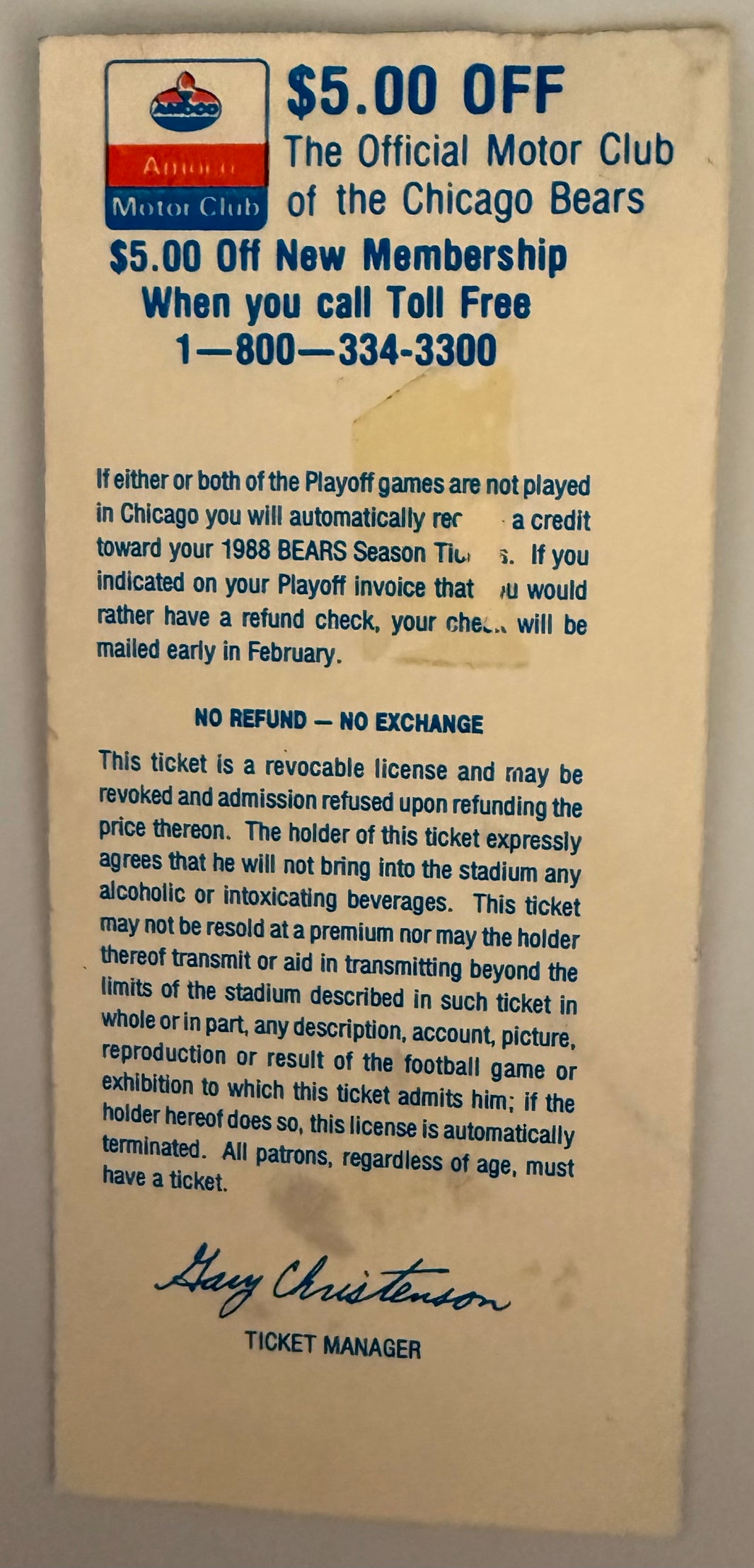 January 1988, Bears Playoffs, Walter Payton's Last Game-Good Condition