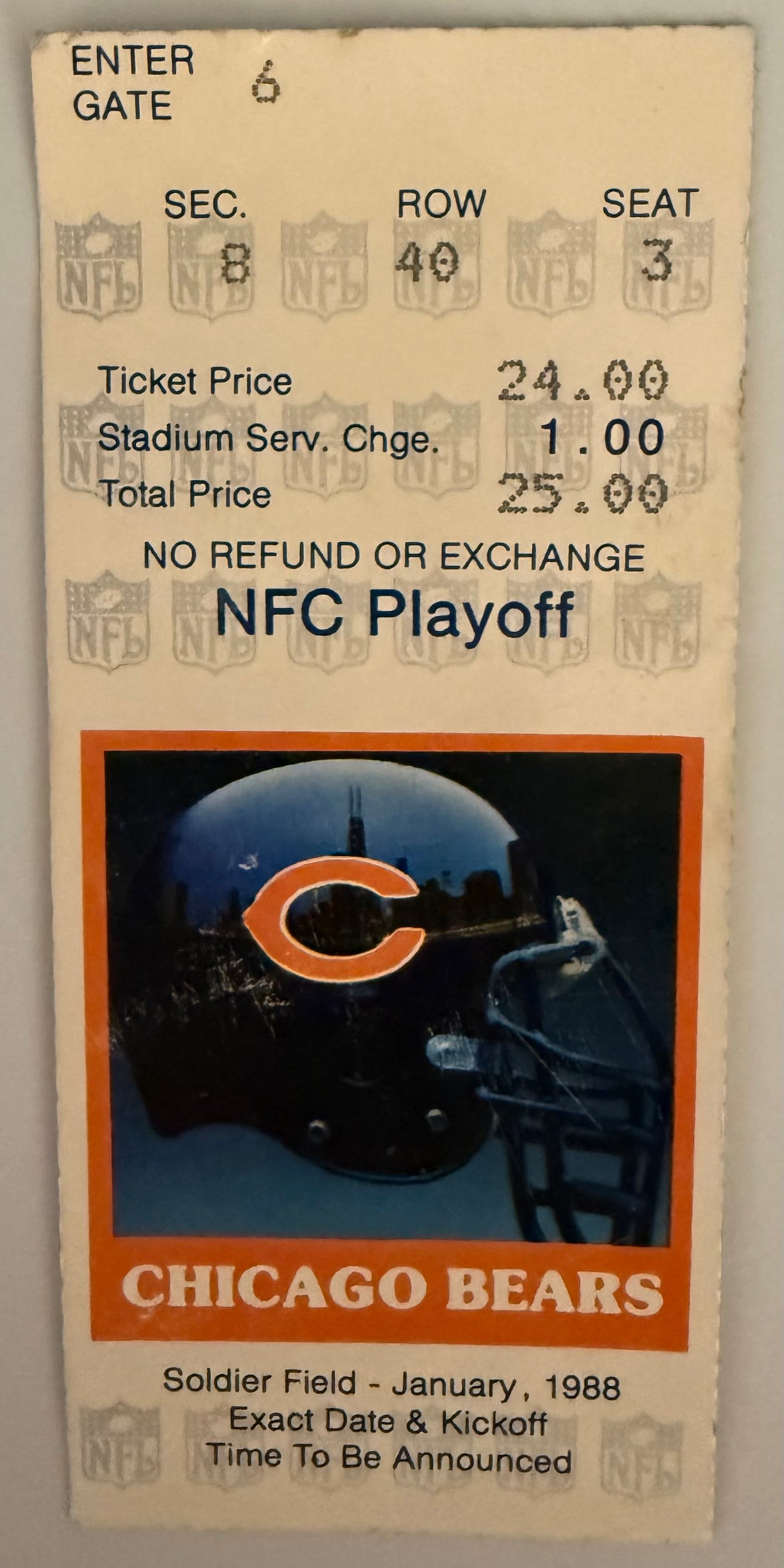 January 1988, Bears Playoffs, Walter Payton's Last Game-Good Condition